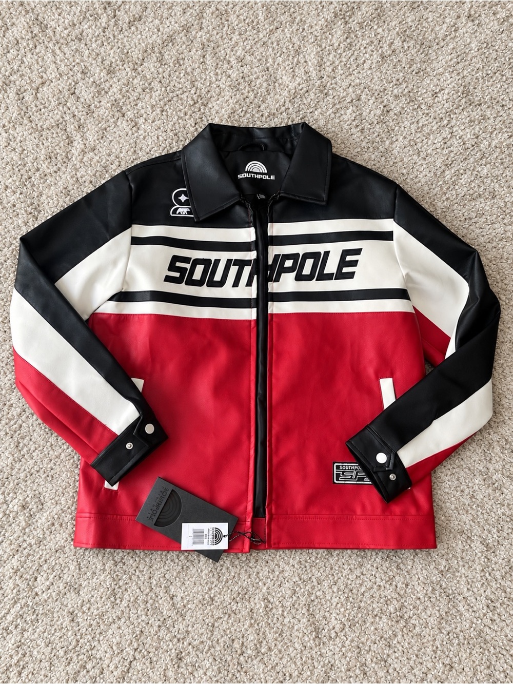 South Pole Black, White & Red Colorblock Zip Jacket